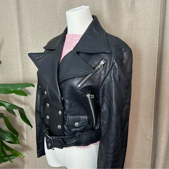 Rondes et Jolies Vintage Leather Biker Jacket with Belt - Picture 10 of 12
